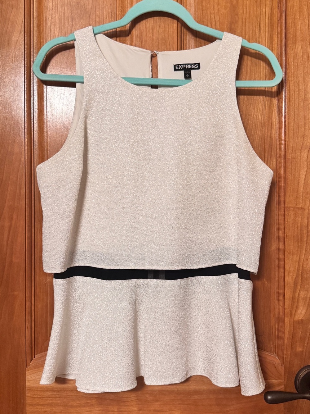 Express Cream Shimmer Peplum Tank Top Black Mesh Waist Size M